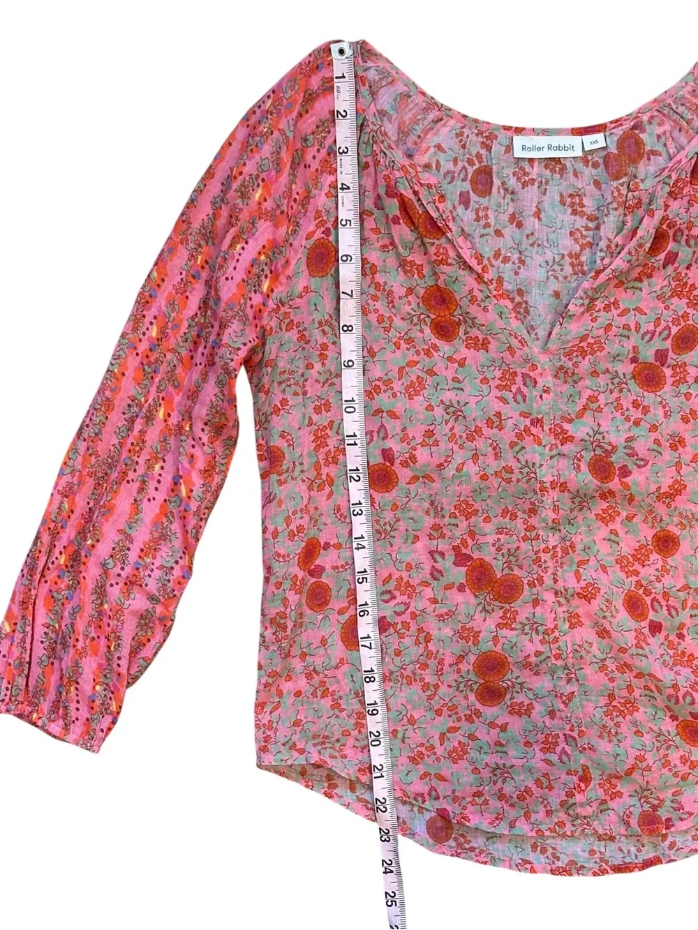 Roller Rabbit Rhody Lucy Peasant Blouse Mixed Floral Pink Women’s XXS - Picture 7 of 8